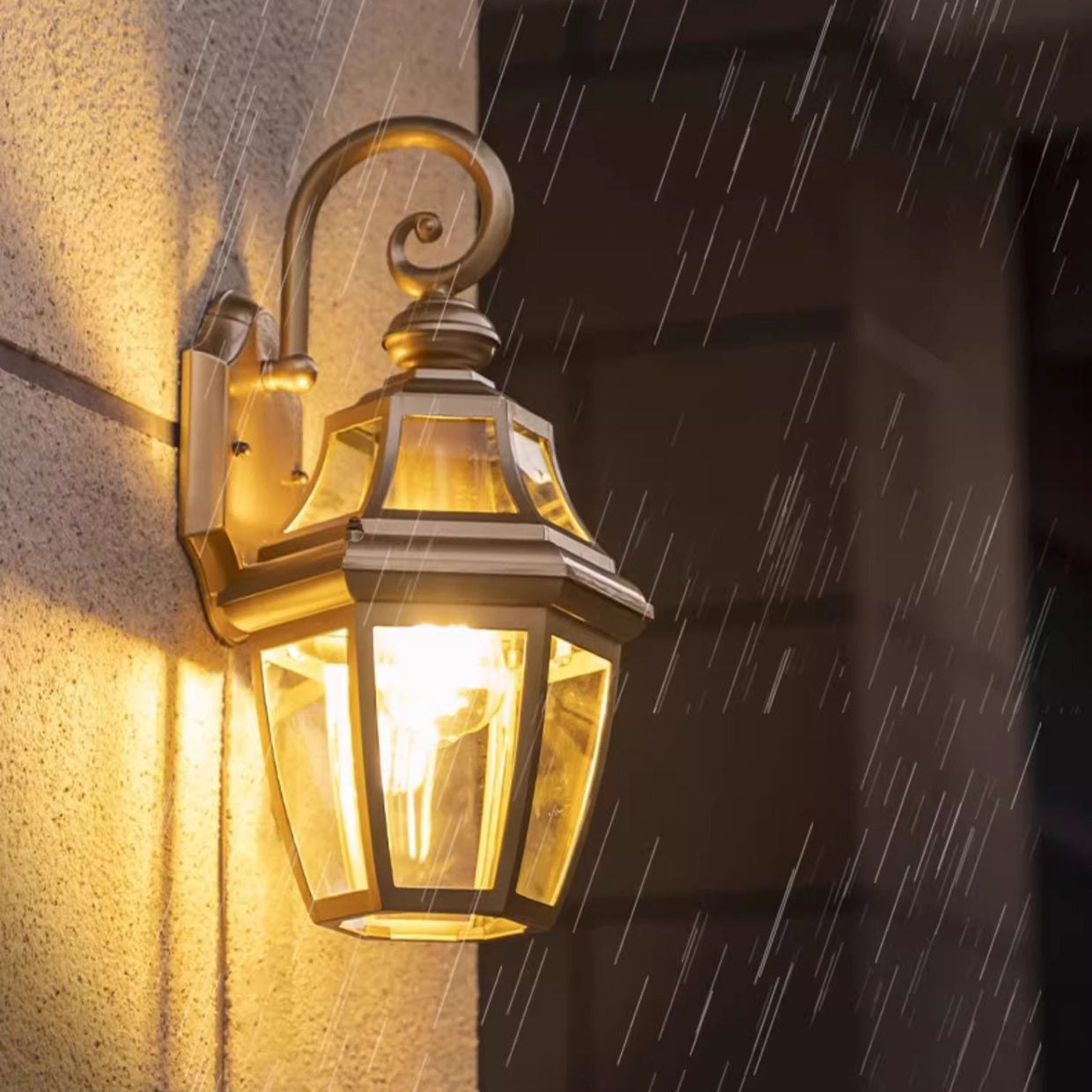 Round Waterproof Glass Hardware 1-Light Wall Sconce Lamp