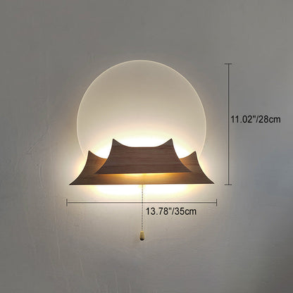 Chinese Round Acrylic Solid Wood LED Wall Sconce Lamp