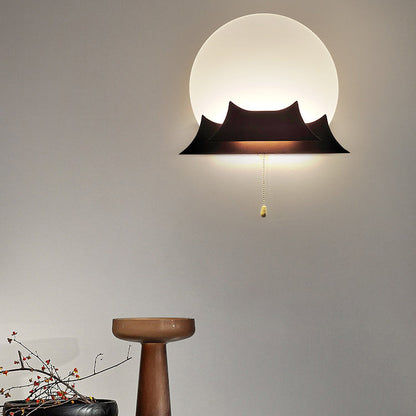 Chinese Round Acrylic Solid Wood LED Wall Sconce Lamp