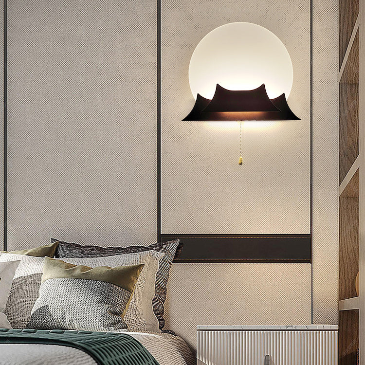 Chinese Round Acrylic Solid Wood LED Wall Sconce Lamp
