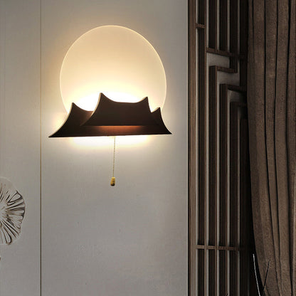 Chinese Round Acrylic Solid Wood LED Wall Sconce Lamp