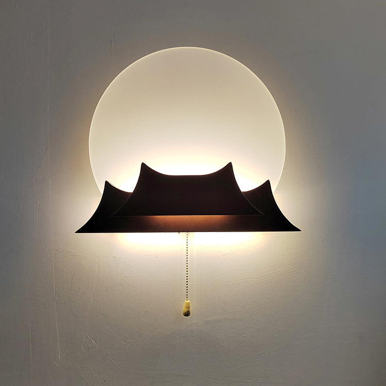 Chinese Round Acrylic Solid Wood LED Wall Sconce Lamp
