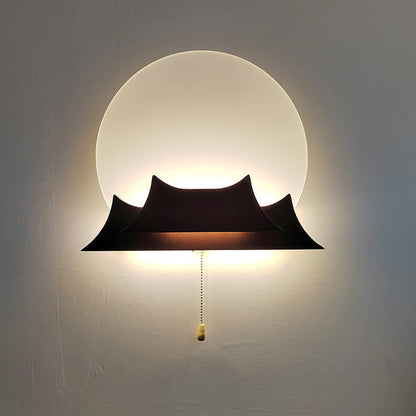 Chinese Round Acrylic Solid Wood LED Wall Sconce Lamp