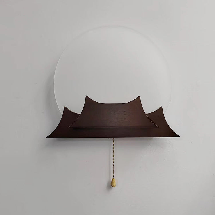 Chinese Round Acrylic Solid Wood LED Wall Sconce Lamp
