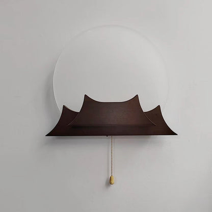 Chinese Round Acrylic Solid Wood LED Wall Sconce Lamp