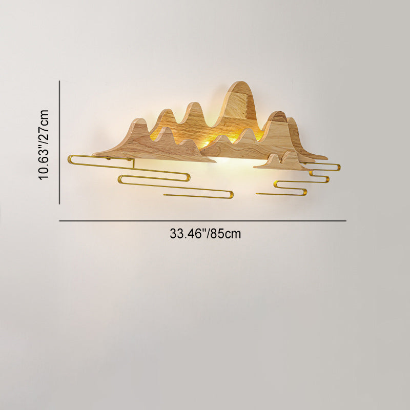 Chinese Meandering Solid Wood Iron LED Wall Sconce Lamp