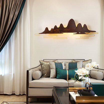 Chinese Meandering Solid Wood Iron LED Wall Sconce Lamp