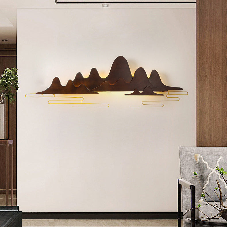 Chinese Meandering Solid Wood Iron LED Wall Sconce Lamp