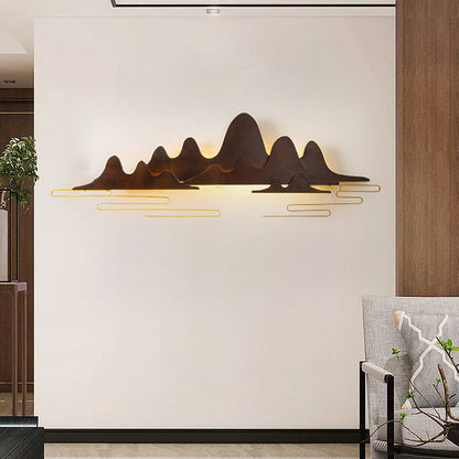 Chinese Meandering Solid Wood Iron LED Wall Sconce Lamp