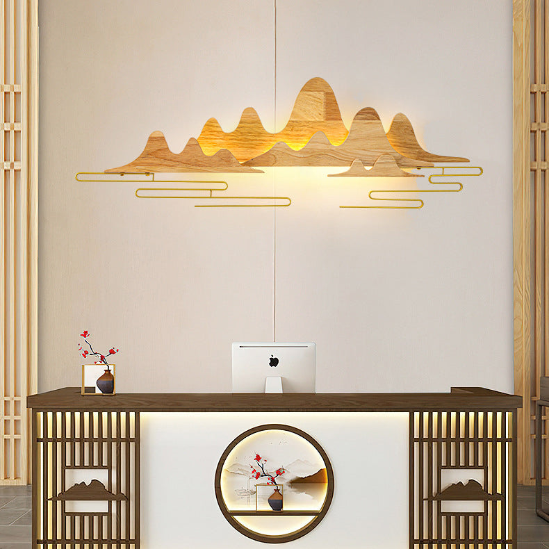 Chinese Meandering Solid Wood Iron LED Wall Sconce Lamp