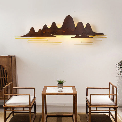 Chinese Meandering Solid Wood Iron LED Wall Sconce Lamp