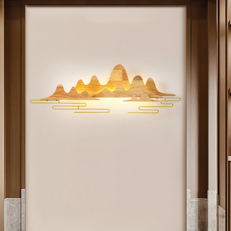 Chinese Meandering Solid Wood Iron LED Wall Sconce Lamp