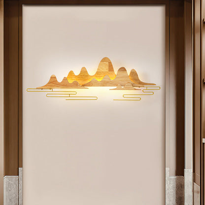 Chinese Meandering Solid Wood Iron LED Wall Sconce Lamp