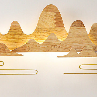 Chinese Meandering Solid Wood Iron LED Wall Sconce Lamp