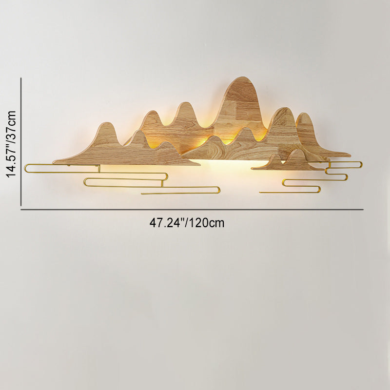 Chinese Meandering Solid Wood Iron LED Wall Sconce Lamp