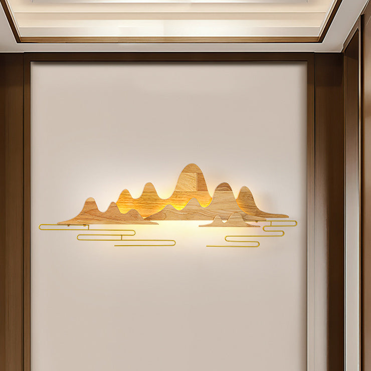 Chinese Meandering Solid Wood Iron LED Wall Sconce Lamp