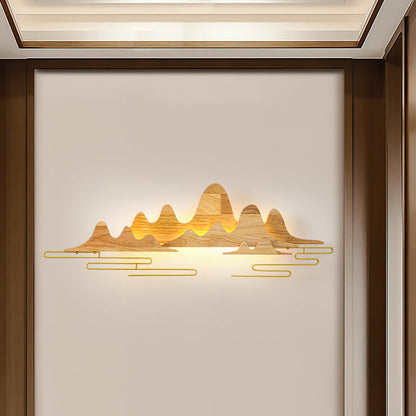 Chinese Meandering Solid Wood Iron LED Wall Sconce Lamp