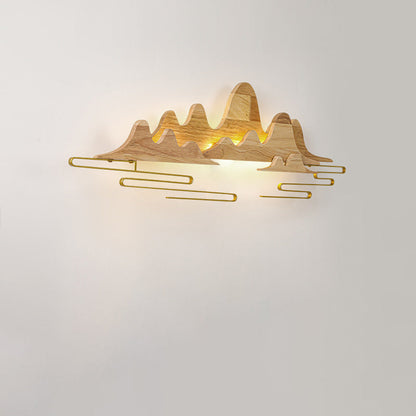 Chinese Meandering Solid Wood Iron LED Wall Sconce Lamp