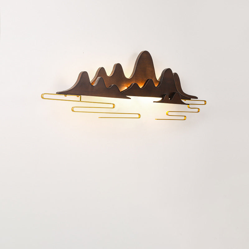Chinese Meandering Solid Wood Iron LED Wall Sconce Lamp