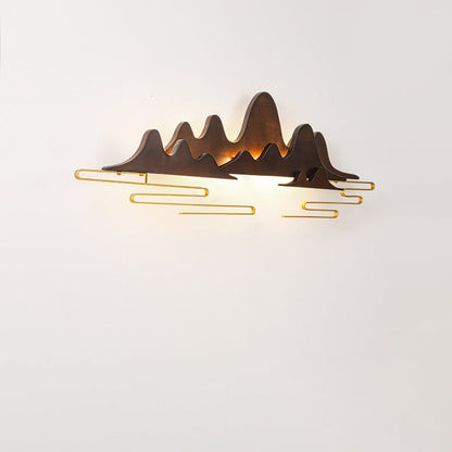 Chinese Meandering Solid Wood Iron LED Wall Sconce Lamp
