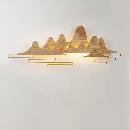 Chinese Meandering Solid Wood Iron LED Wall Sconce Lamp