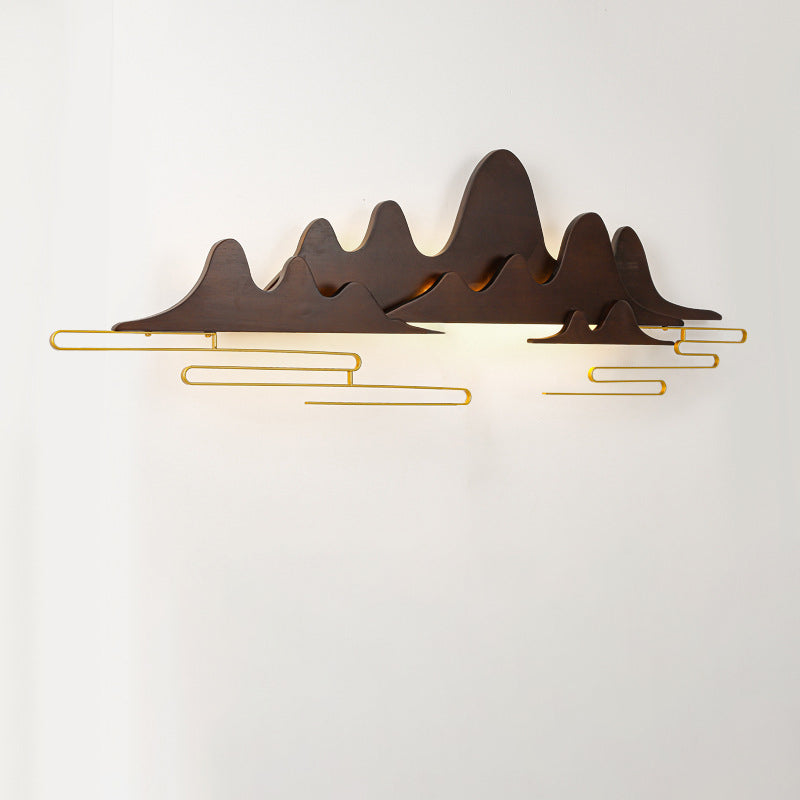 Chinese Meandering Solid Wood Iron LED Wall Sconce Lamp