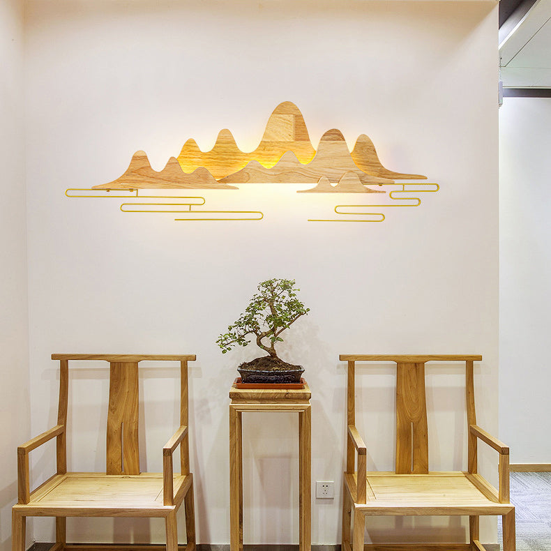 Chinese Meandering Solid Wood Iron LED Wall Sconce Lamp