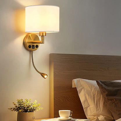 Round Column Fabric Iron 1-Light Wall Sconce Lamp