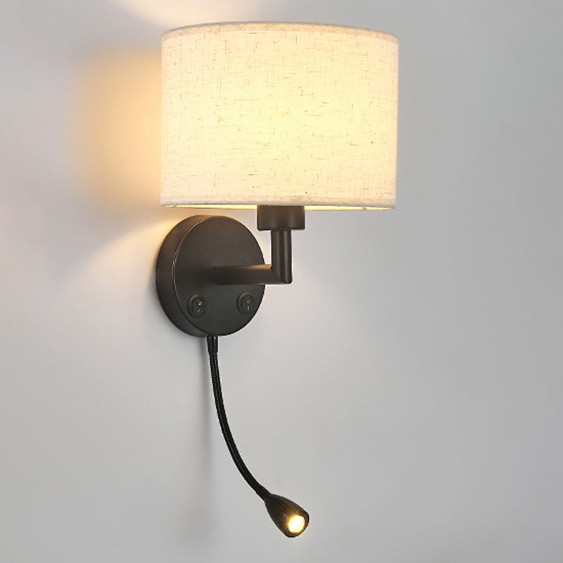Round Column Fabric Iron 1-Light Wall Sconce Lamp