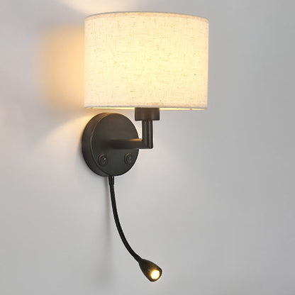 Round Column Fabric Iron 1-Light Wall Sconce Lamp