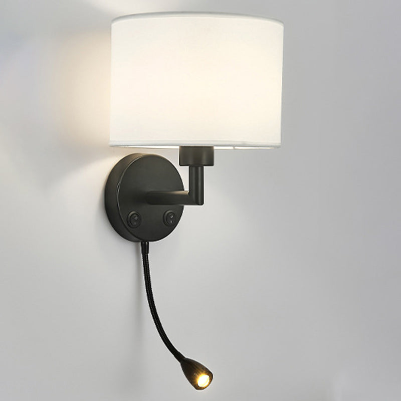 Round Column Fabric Iron 1-Light Wall Sconce Lamp