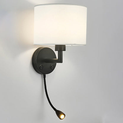 Round Column Fabric Iron 1-Light Wall Sconce Lamp