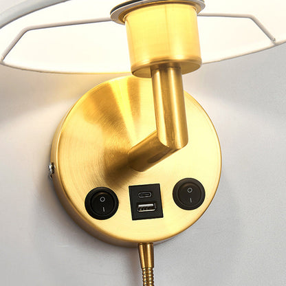Round Column Fabric Iron 1-Light Wall Sconce Lamp