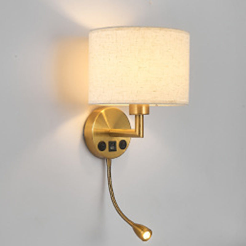 Round Column Fabric Iron 1-Light Wall Sconce Lamp