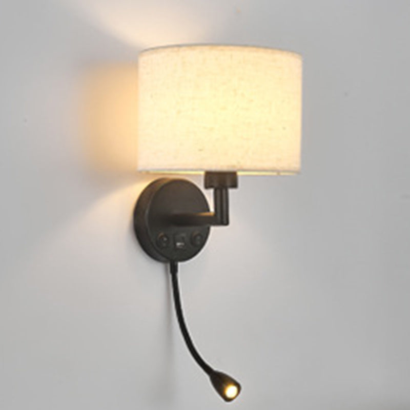Round Column Fabric Iron 1-Light Wall Sconce Lamp