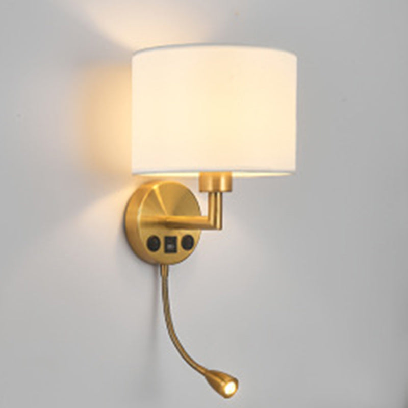 Round Column Fabric Iron 1-Light Wall Sconce Lamp