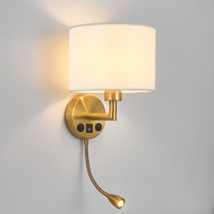 Round Column Fabric Iron 1-Light Wall Sconce Lamp