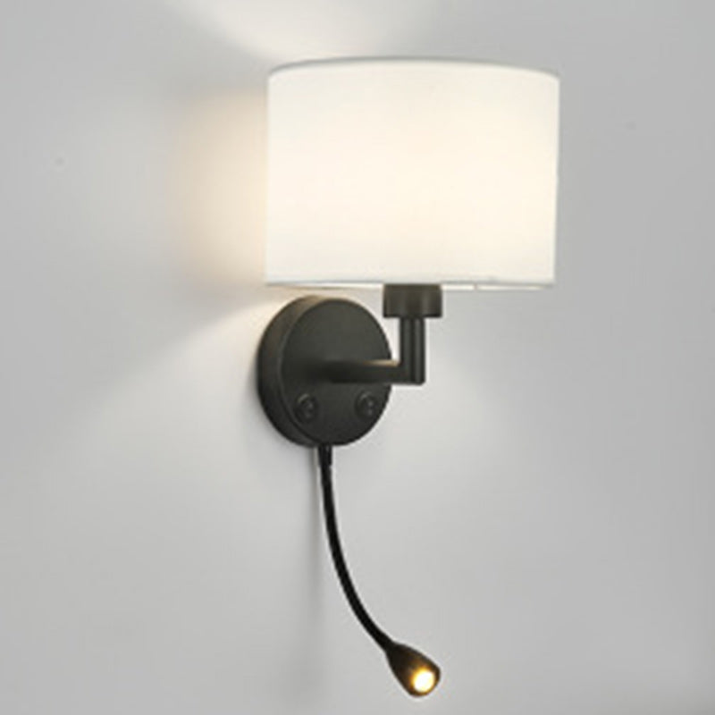 Round Column Fabric Iron 1-Light Wall Sconce Lamp