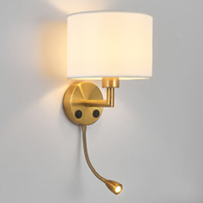 Round Column Fabric Iron 1-Light Wall Sconce Lamp