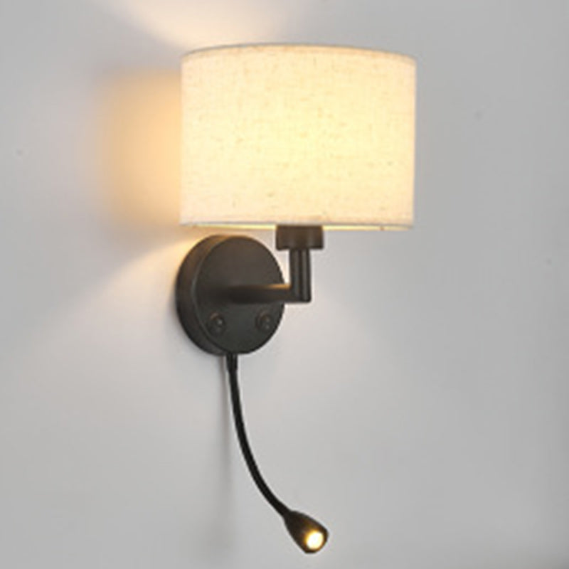 Round Column Fabric Iron 1-Light Wall Sconce Lamp