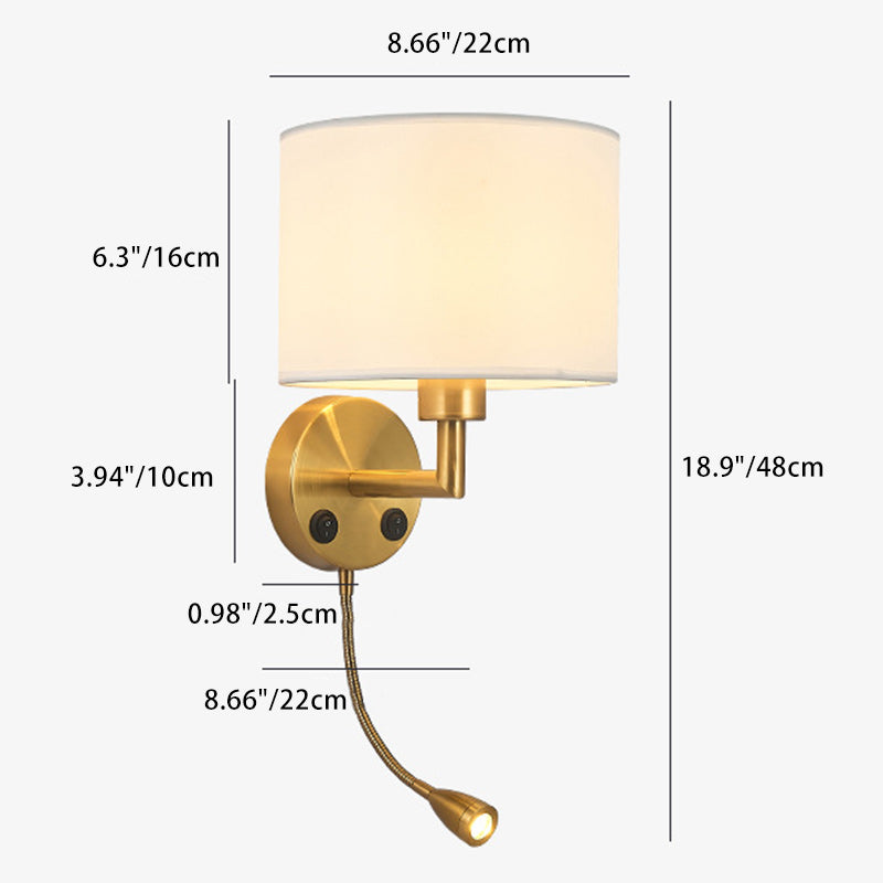 Round Column Fabric Iron 1-Light Wall Sconce Lamp