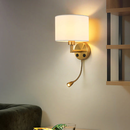 Round Column Fabric Iron 1-Light Wall Sconce Lamp