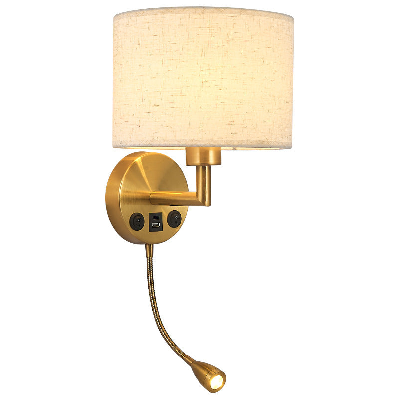 Round Column Fabric Iron 1-Light Wall Sconce Lamp