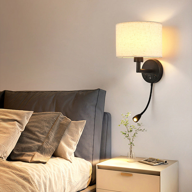 Round Column Fabric Iron 1-Light Wall Sconce Lamp