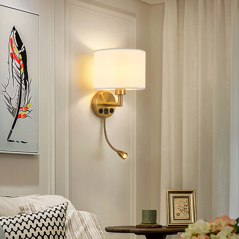 Round Column Fabric Iron 1-Light Wall Sconce Lamp