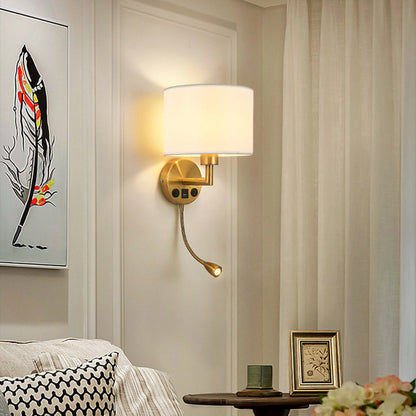 Round Column Fabric Iron 1-Light Wall Sconce Lamp