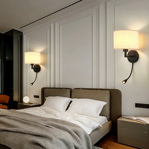 Round Column Fabric Iron 1-Light Wall Sconce Lamp