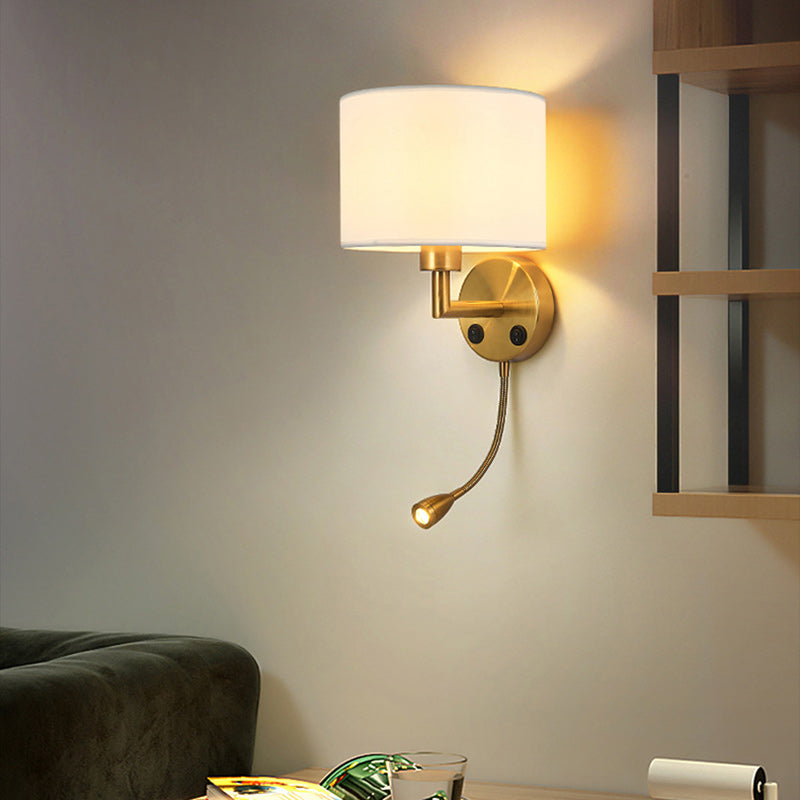 Round Column Fabric Iron 1-Light Wall Sconce Lamp