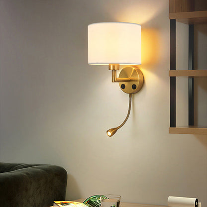 Round Column Fabric Iron 1-Light Wall Sconce Lamp