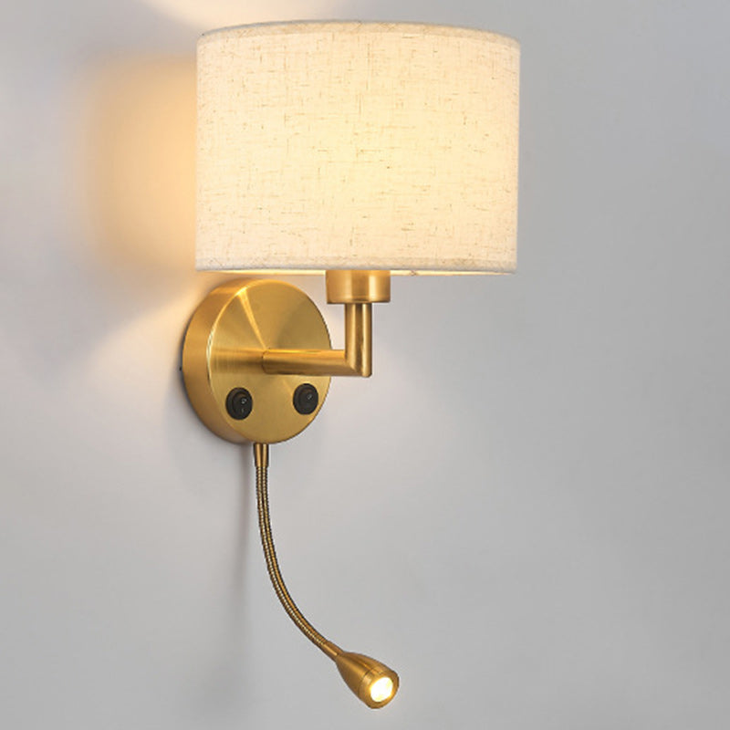 Round Column Fabric Iron 1-Light Wall Sconce Lamp
